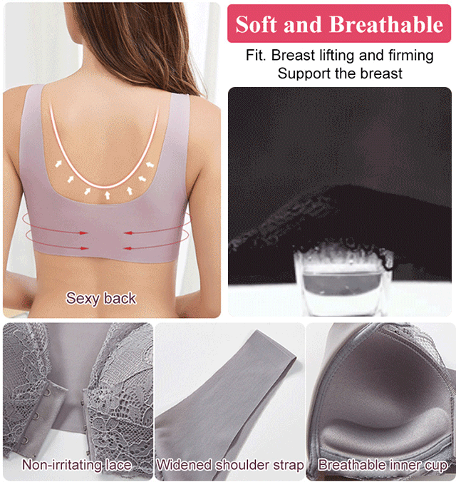 Invisible front button drawstring lace bra, massage breast pads are  comfortable and breathable