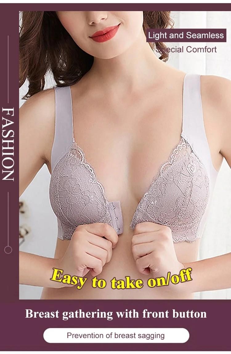Invisible front button drawstring lace bra, massage breast pads are  comfortable and breathable